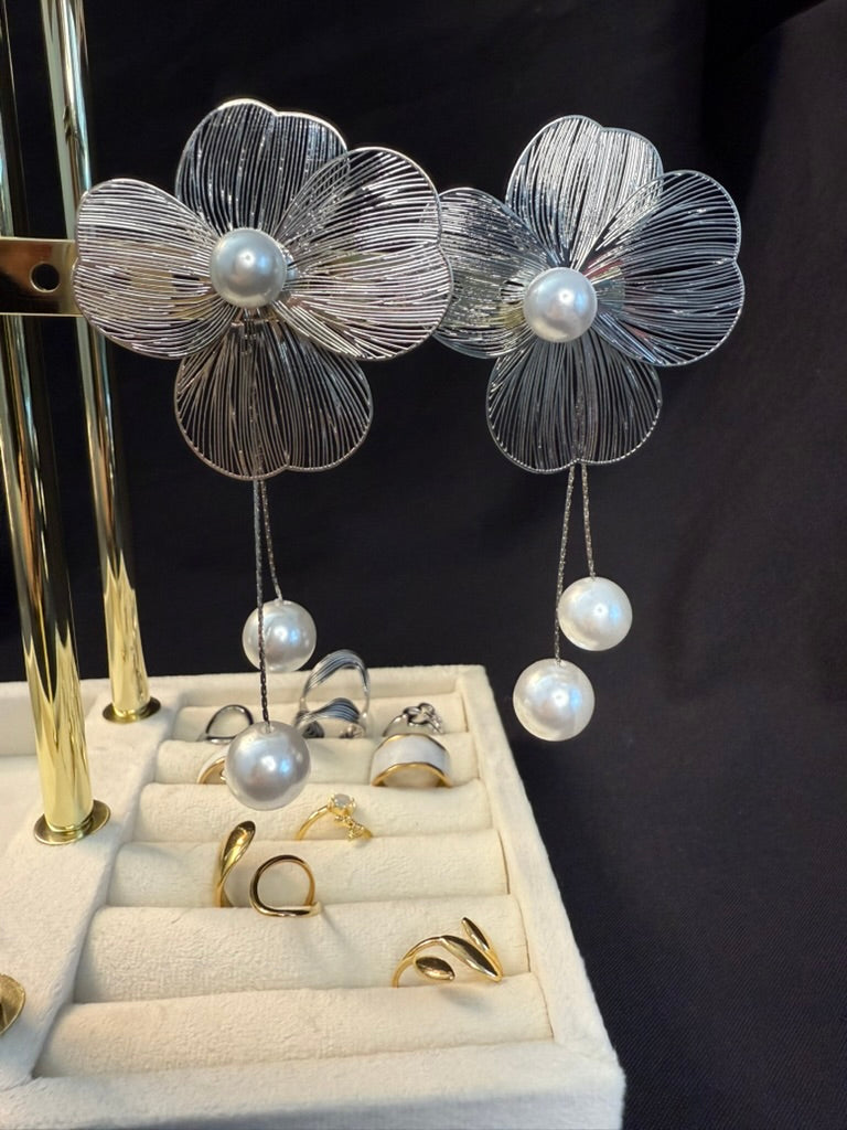 Flower Pearl Drop Earrings
