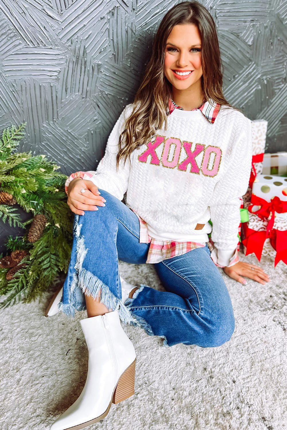 Dearlovers White Merry And Bright Cable Knit Pullover Sweatshirt