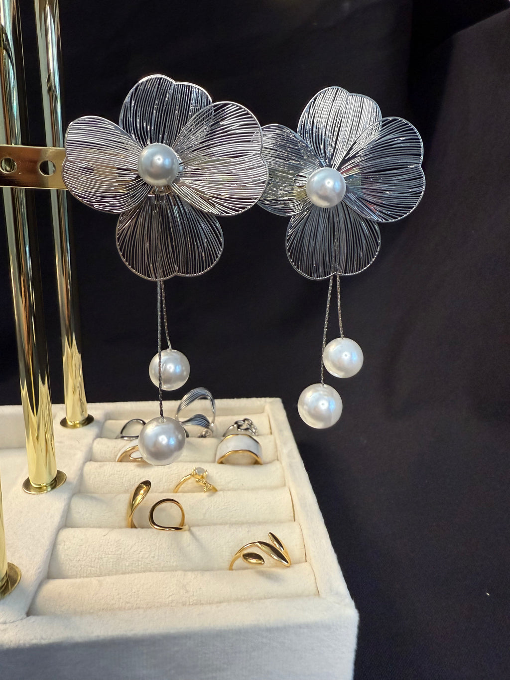 Flower Pearl Drop Earrings