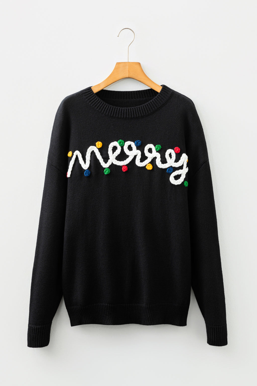 Smoke Gray Merry Colorful Dot Detail Christmas Drop Shoulder Sweater