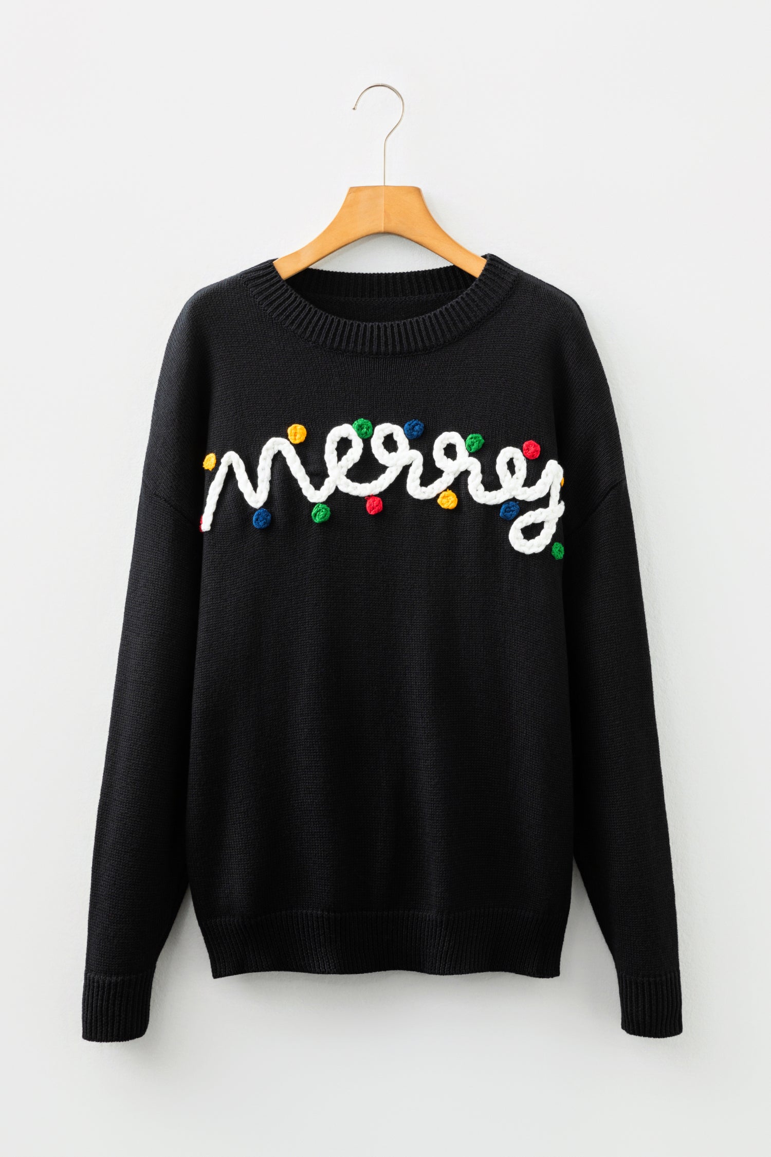 Smoke Gray Merry Colorful Dot Detail Christmas Drop Shoulder Sweater