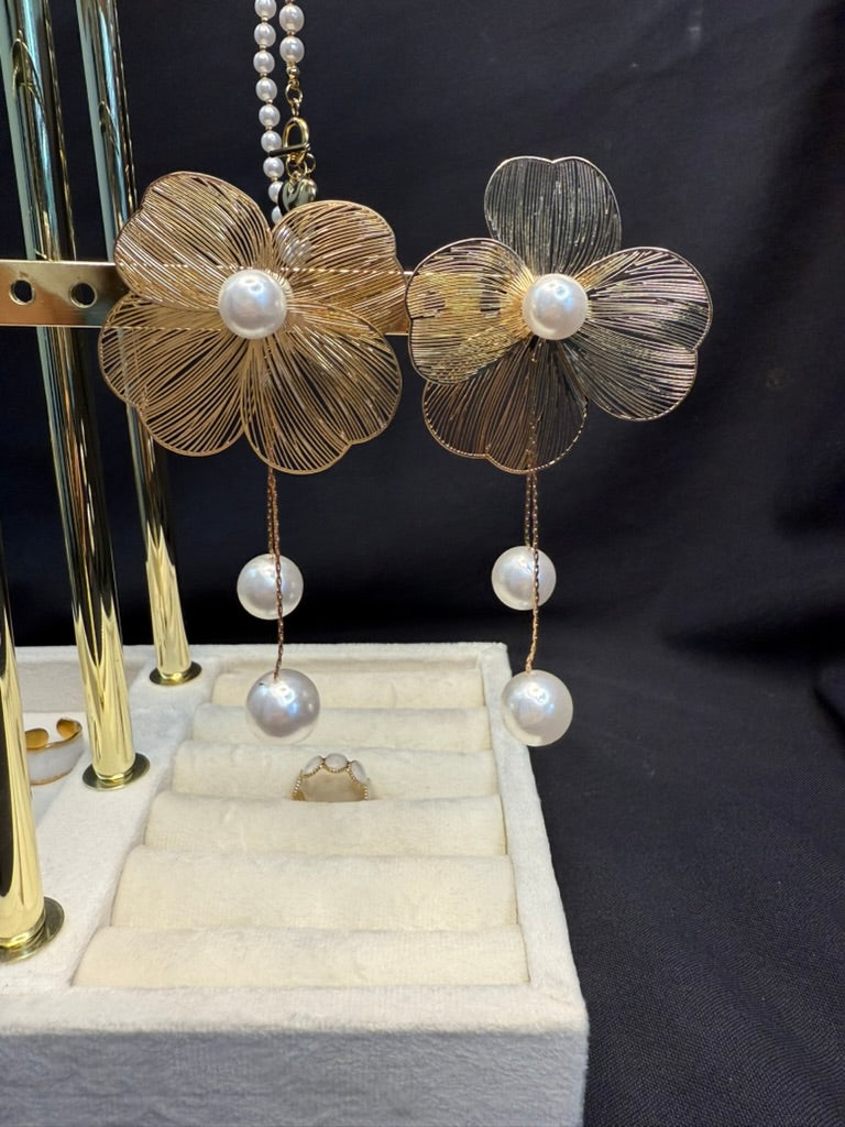 Flower Pearl Drop Earrings