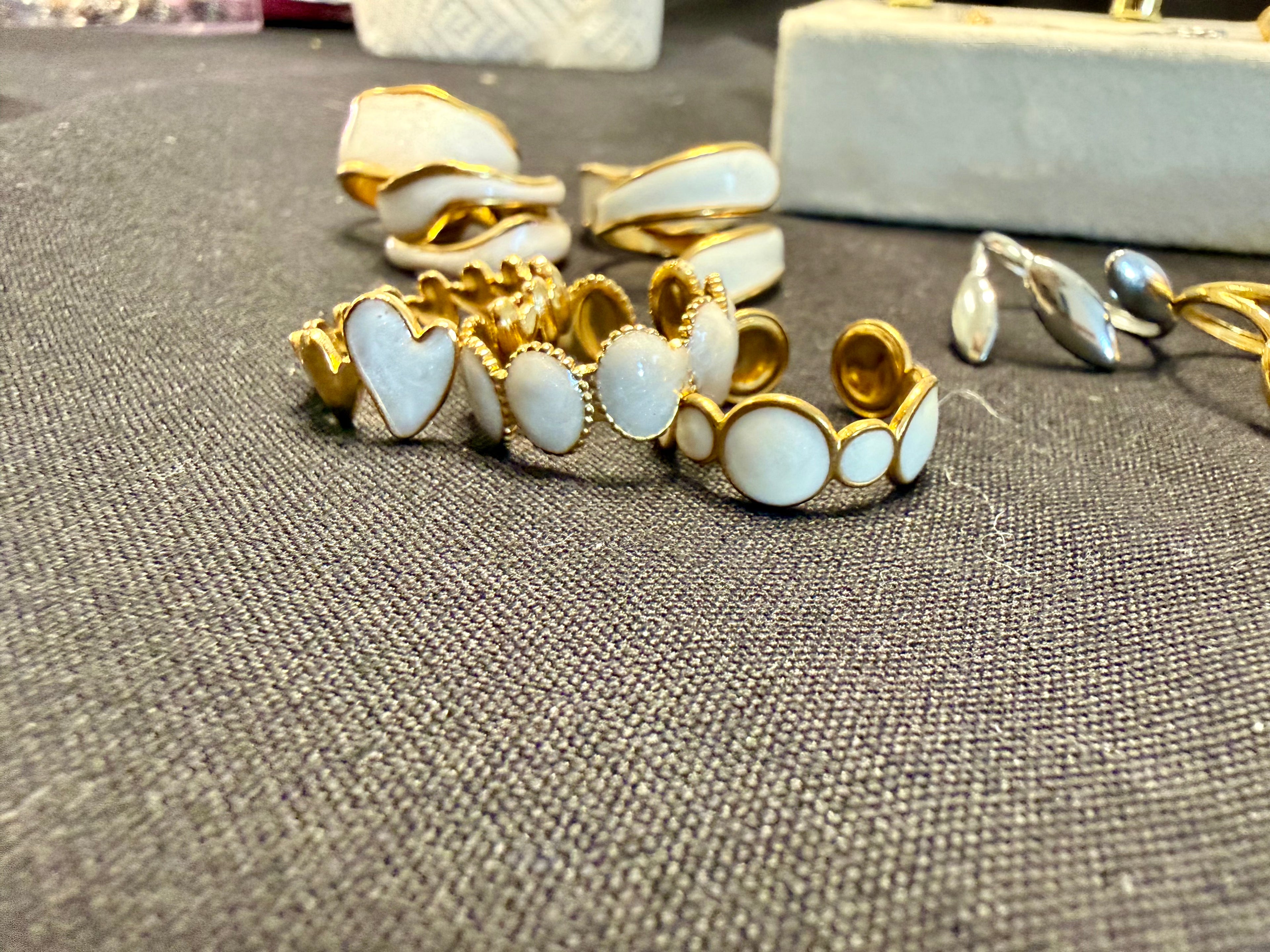 White with Gold Rings