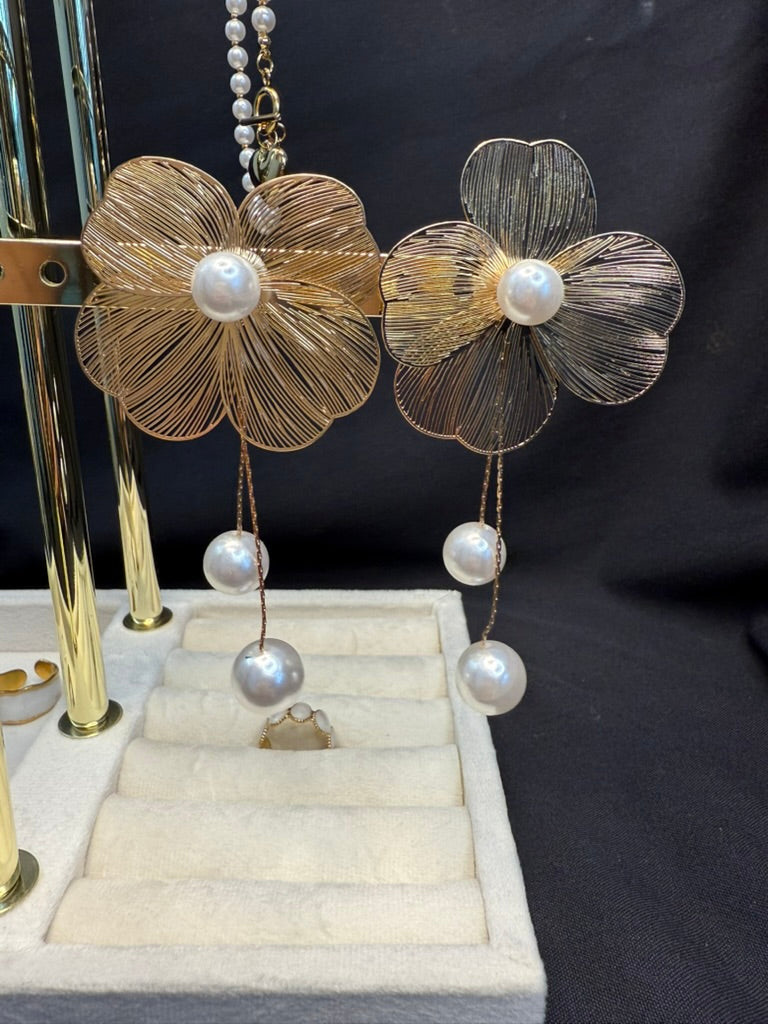 Flower Pearl Drop Earrings